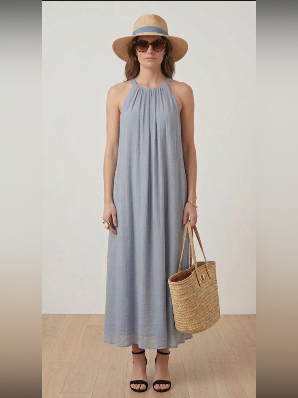 COS Sleeveless Halter Maxi Dress in Pale Blue NWT